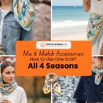 Woman demonstrating how to use scarf in different stylish ways